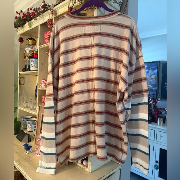 Free People Oversized Striped Long Sleeve Thermal Top Size M - Picture 5 of 7